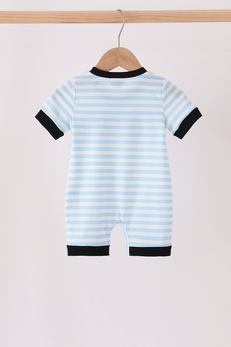 Blue Ghost Embroidery Stripe Romper