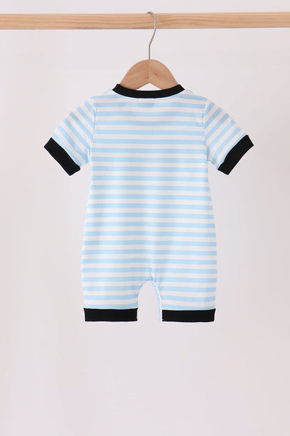 Blue Ghost Embroidery Stripe Romper