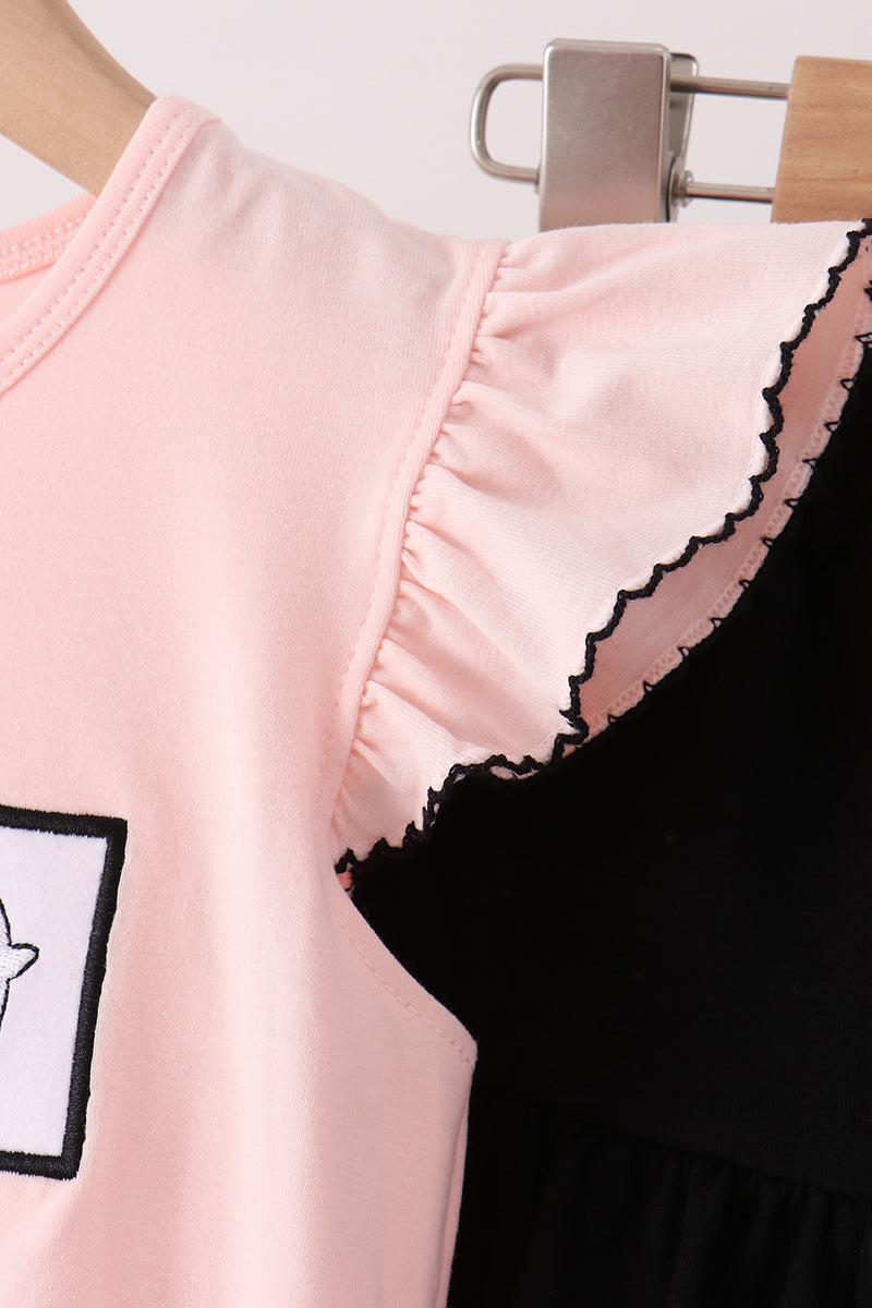 Pink Ghost Embroidery Ruffle Skorts Set