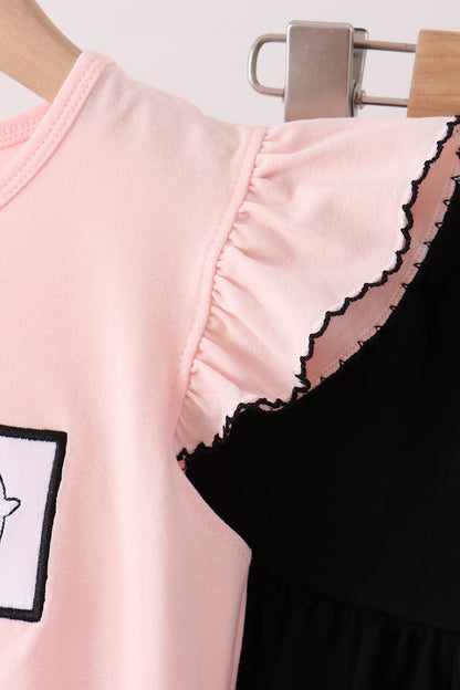 Pink Ghost Embroidery Ruffle Skorts Set