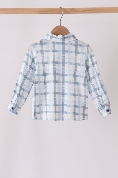 Blue plaid button down shirt