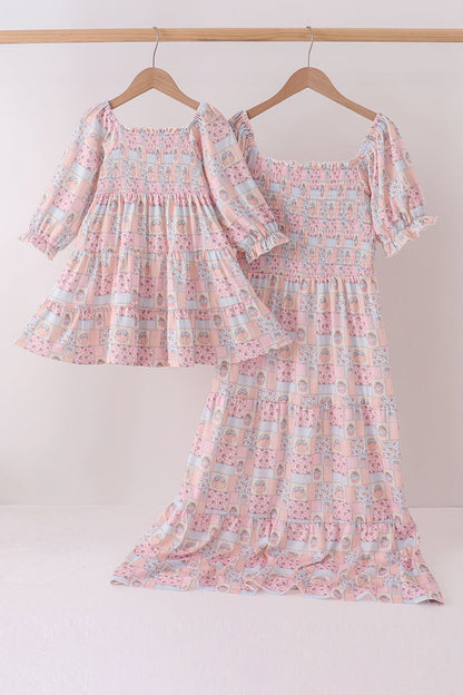 Pink pumpkin smocked mom&me dress