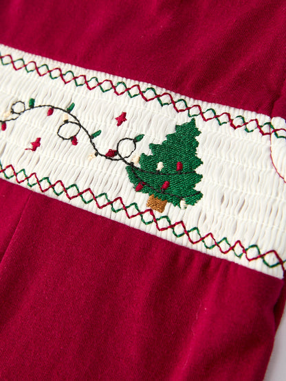 Christmas Tree Dog Smocking Embroidered Baby Boys Romper