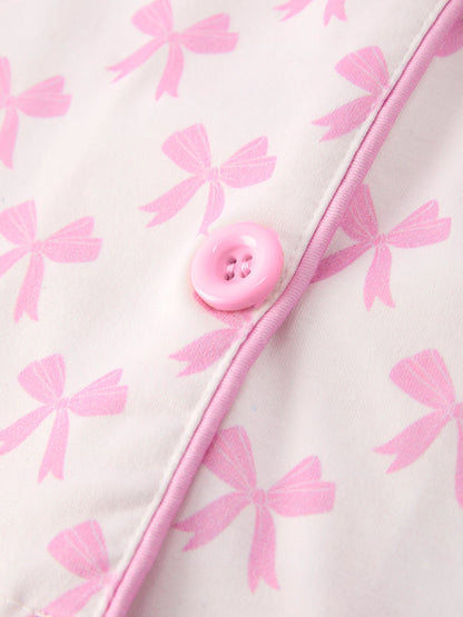 Mommy & Me Pink Bow Print Ruffle Pajama Set