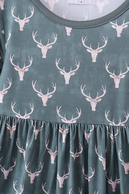 Premium forest reindeer print bamboo dress