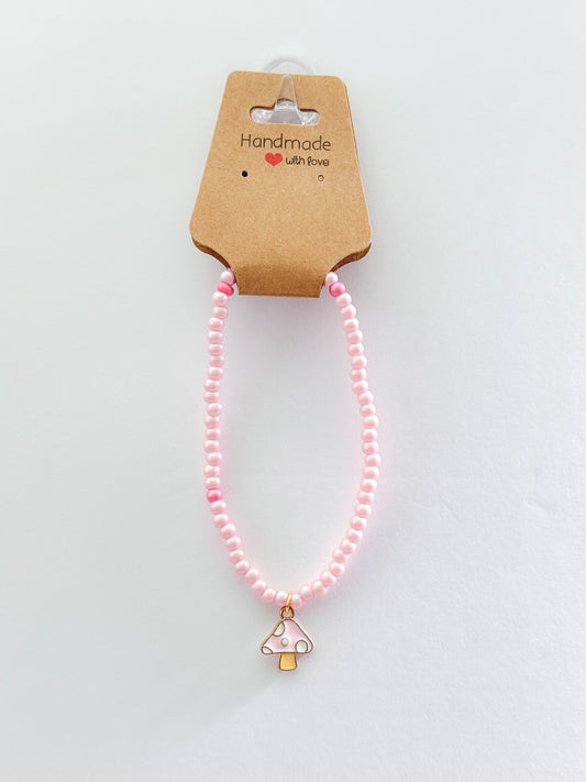 Pink Mushroom Charm Bracelet