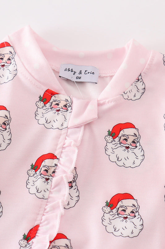 Pink santa print Zipper girl romper