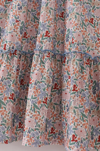 Blue floral print ruffle mom dress