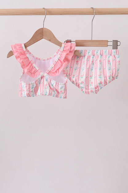 Blush floral print ruffle 2pc swimsuit