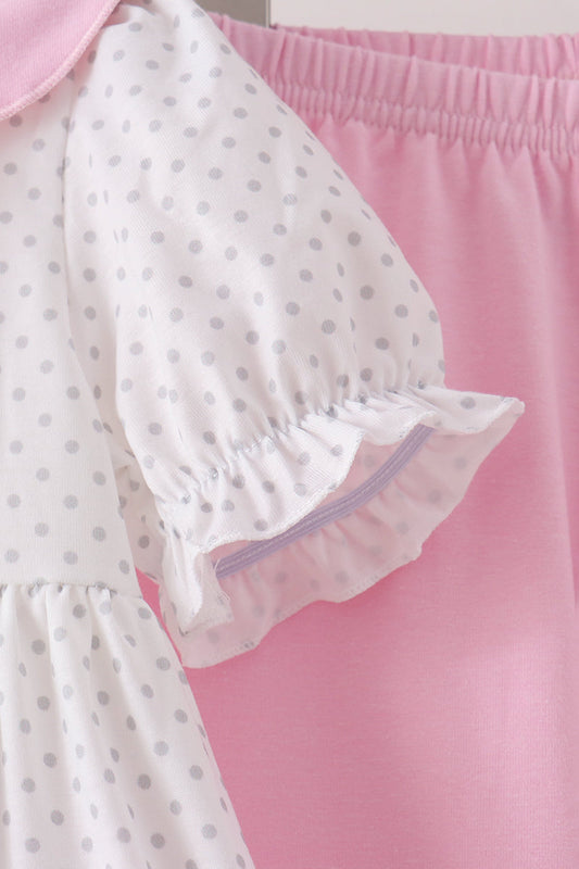 Pink Prayer Embroidery Ruffle Pants Set