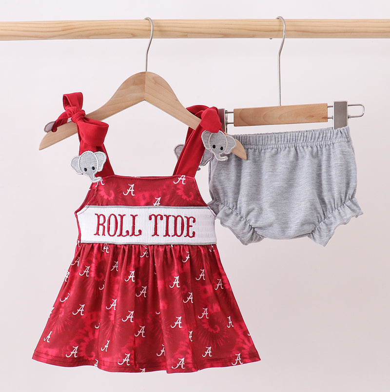 Maroon Alabama Roll Tide Smocked Bloomer Set