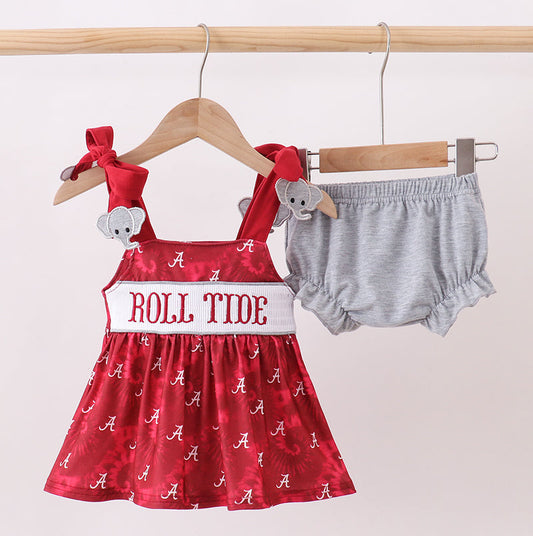 Maroon Alabama Roll Tide Smocked Bloomer Set