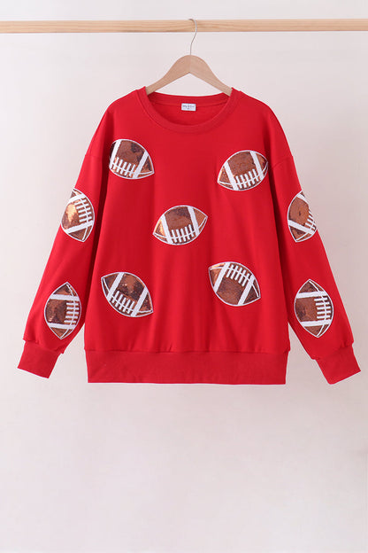 Red football sequin mom&me top