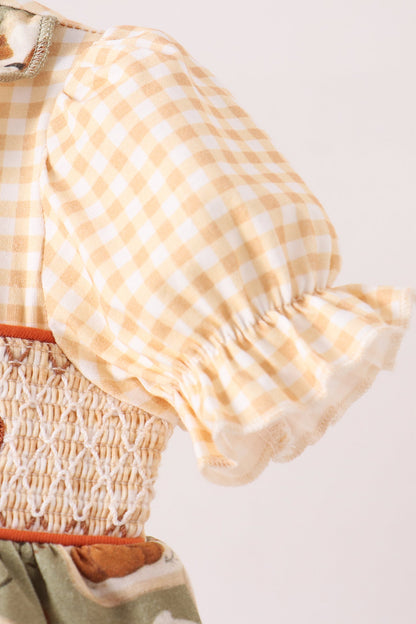 Vintage pumpkin smocked ruffle bubble