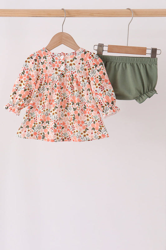 Green floral ruffle bloomer set